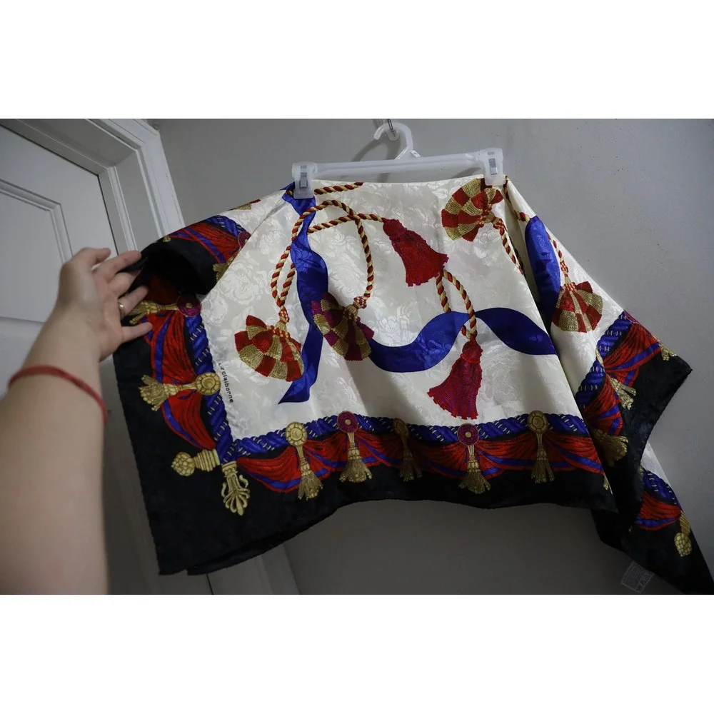 Liz Claiborne‎ Accessories Square Scarf Tassel Rope Print Cream Black Red Blue